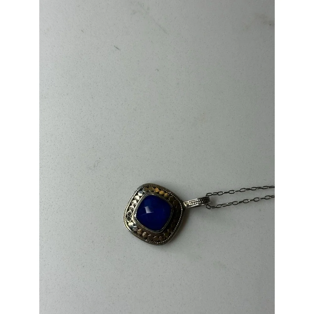 Anna Beck .925 Signed Lapis Lazuli Pendant Necklace Sterling Silver